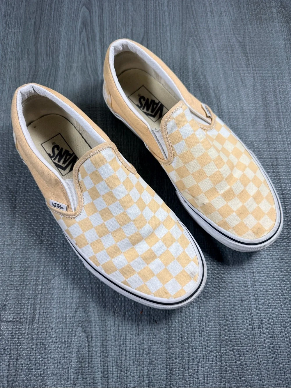 Slip-On Checkerboard Canvas Shoes in Cream